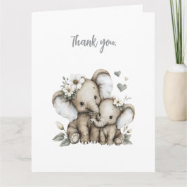Cute Watercolour Baby Girl Elephants with Flowers  Dankeskarte