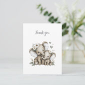 Cute Watercolour Baby Girl Elephants with Flowers Postkarte (Stehend Vorderseite)