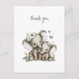 Cute Watercolour Baby Girl Elephants with Flowers  Postkarte