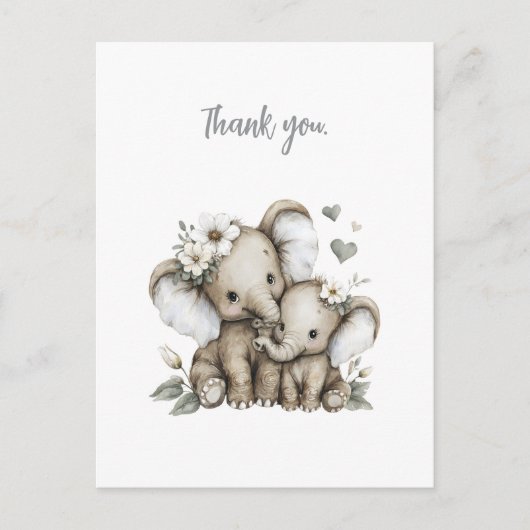 Cute Watercolour Baby Girl Elephants with Flowers Postkarte (Vorderseite)