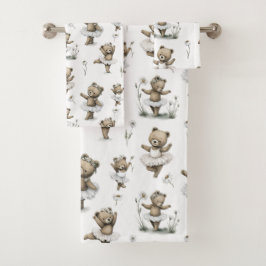 Cute Watercolour Ballerina Bear Design in tutus Badhandtuch Set