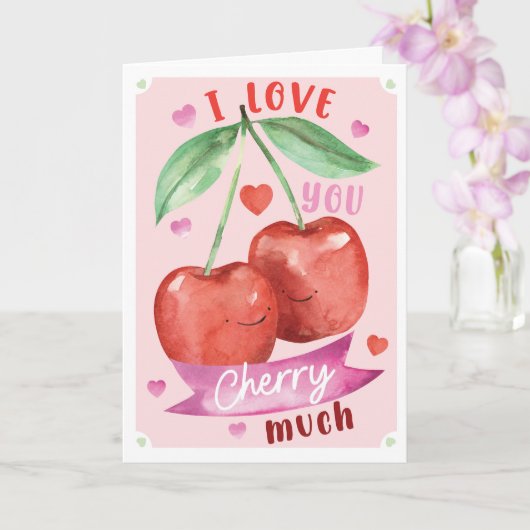 Cute Watercolour Cherry Valentine Card Anniversary Karte (Orchidee)