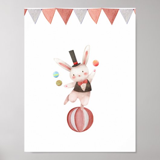 Cute Watercolour Circus Juggling Rabbit Nursery Poster (Vorne)