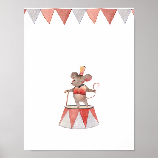 Cute Watercolour Circus Mouse Nursery Poster (Vorne)