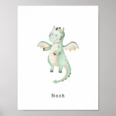 Cute Watercolour Dinosaur Name Poster (Vorne)