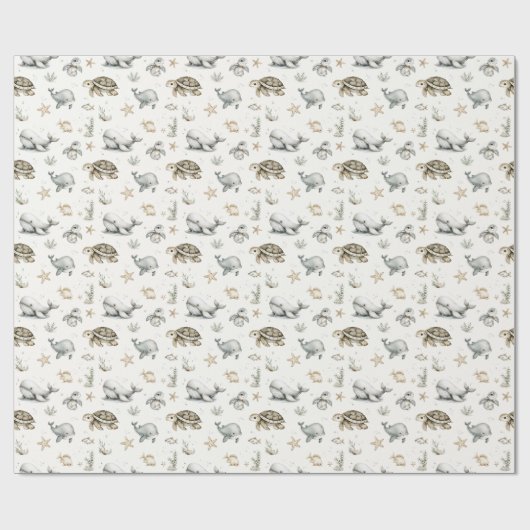 Cute Watercolour Ocean Baby Animals Geschenkpapier (Flach)