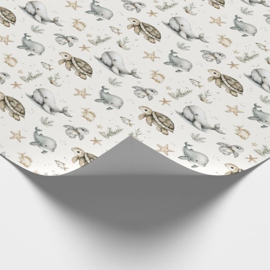 Cute Watercolour Ocean Baby Animals Geschenkpapier (Ecke)