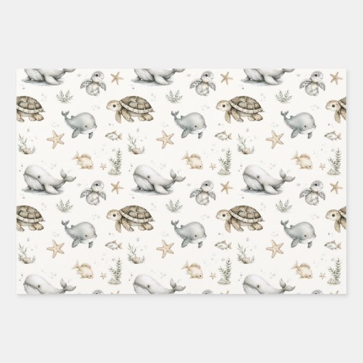 Cute Watercolour Ocean Baby Animals Geschenkpapier Set (Vorderseite 3)