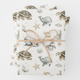 Cute Watercolour Ocean Baby Animals  Geschenkpapier Set