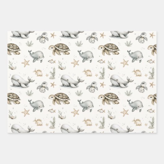 Cute Watercolour Ocean Baby Animals Geschenkpapier Set (Vorderseite)
