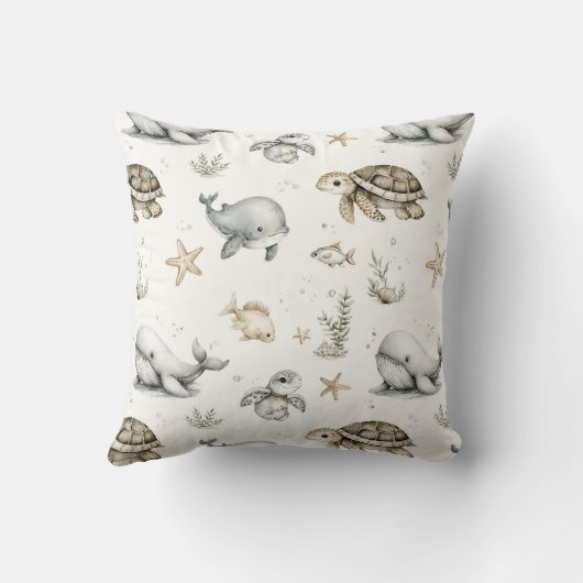 Cute Watercolour Ocean Baby Animals Kissen (Rückseite)