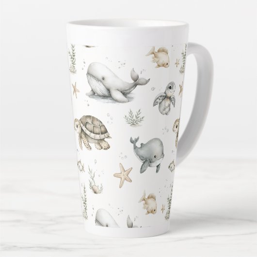 Cute Watercolour Ocean Baby Animals Milchtasse (Rechte Ecke)