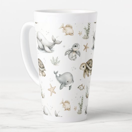 Cute Watercolour Ocean Baby Animals Milchtasse (Linke Ecke)