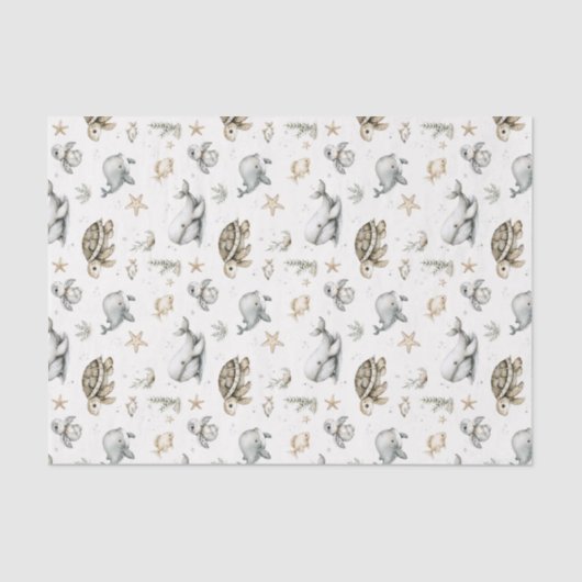 Cute Watercolour Ocean Baby Animals Seidenpapier (Vorderseite)