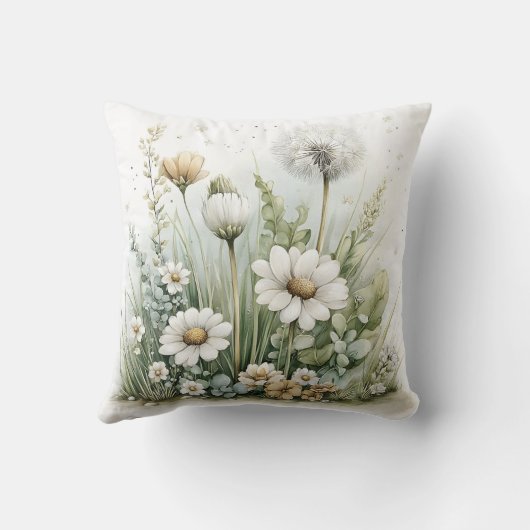 Cute watercolour of wild flowers and grasses kissen (Rückseite)