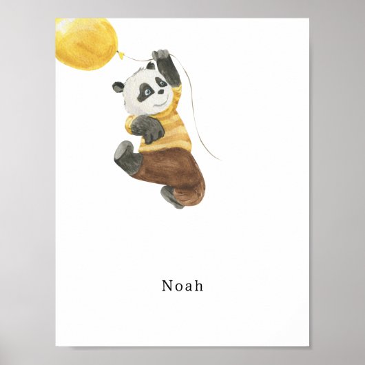 Cute Watercolour Panda With Balloon Name Poster (Vorne)