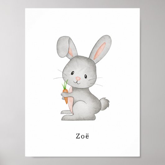 Cute Watercolour Rabbit With A Carrot Name Poster (Vorne)