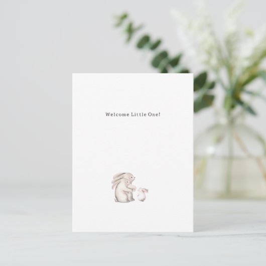 Cute Watercolour Rabbits Welcome New Baby Card Postkarte (Stehend Vorderseite)