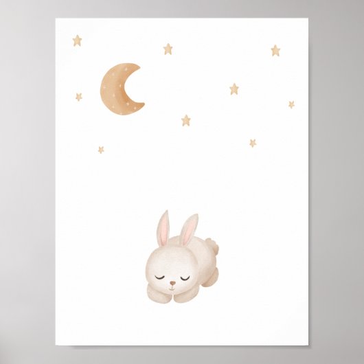 Cute Watercolour Sleeping Rabbit Moon And Stars Poster (Vorne)