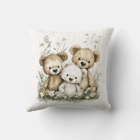 Cute Watercolour Teddy Bear group Kissen (Rückseite)