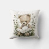 Cute Watercolour Teddy Bear reading a book Kissen (Rückseite)