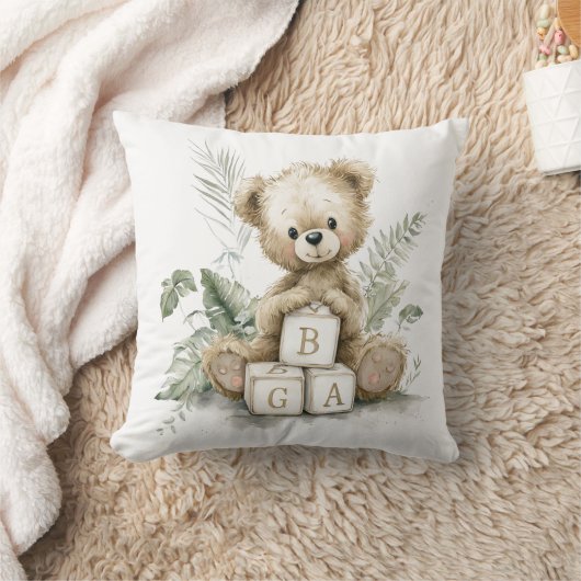 Cute Watercolour Teddy with wooden blocks Kissen (Decke)