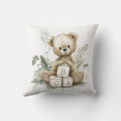 Cute Watercolour Teddy with wooden blocks Kissen (Rückseite)