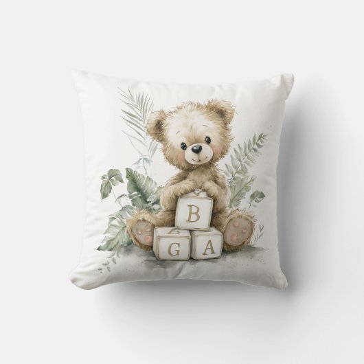Cute Watercolour Teddy with wooden blocks Kissen (Vorderseite)