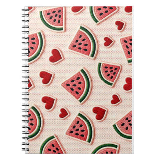 Cute Watermelon & Hearts Pattern Aesthetic School Notizblock