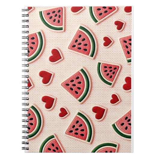 Cute Watermelon & Hearts Pattern Aesthetic School Notizblock (Vorderseite)