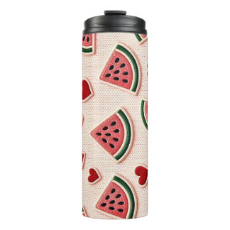 Cute Watermelon & Hearts Pattern Aesthetic School Thermosbecher
