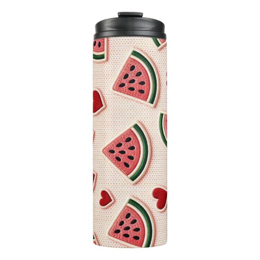 Cute Watermelon & Hearts Pattern Aesthetic School Thermosbecher (Vorderseite)