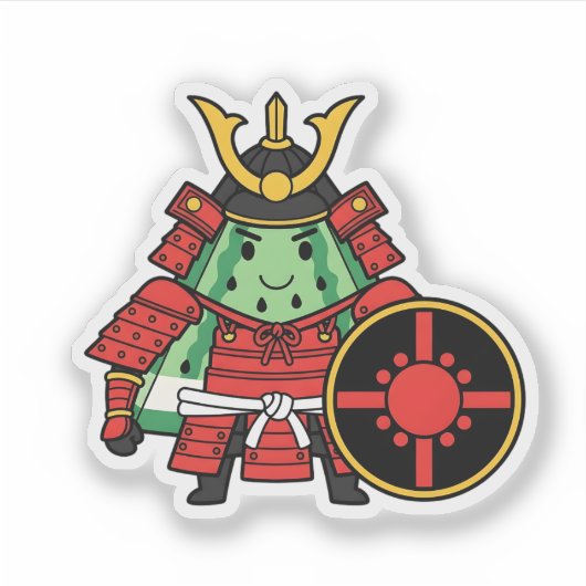 Cute Watermelon Shogun Samurai Warrior Illustratio Aufkleber (Vorderseite)