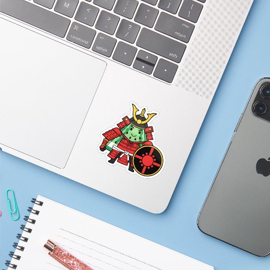Cute Watermelon Shogun Samurai Warrior Illustratio Aufkleber (Laptop mit iPhone)