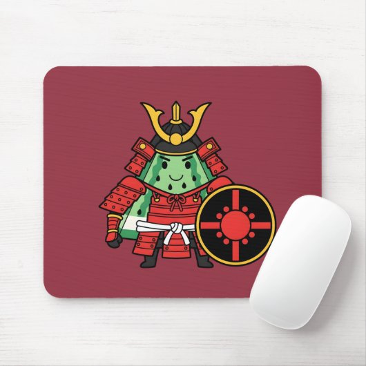 Cute Watermelon Shogun Samurai Warrior Illustratio Mousepad (Mit Mouse)