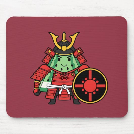 Cute Watermelon Shogun Samurai Warrior Illustratio Mousepad (Vorne)