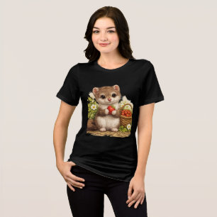 Cute Weasel Strawberry T-Shirt Kawaii Animal Tri-Blend Shirt