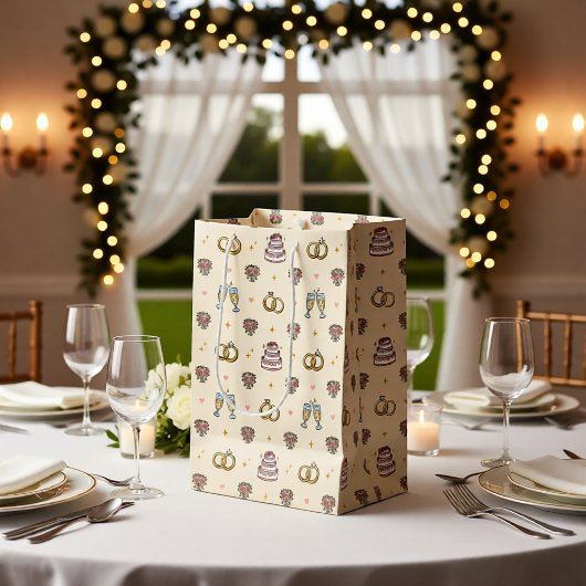 Cute Wedding Rings and Champagne Gift Bag Mittlere Geschenktüte