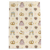 Cute Wedding Rings and Champagne Gift Bag Mittlere Geschenktüte (Rückseite)