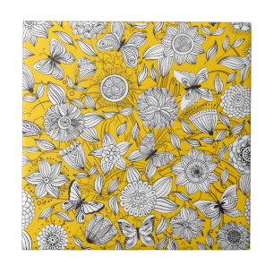 Cute weiß gelbes florales abstraktes Design Fliese