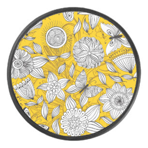 Cute weiß gelbes florales abstraktes Design Lizenz Eishockey Puck