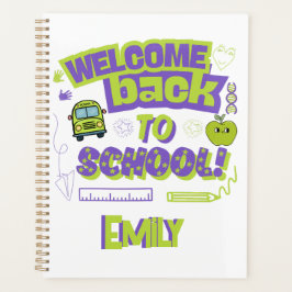 Cute Welcome Back To School Purple Green Planer