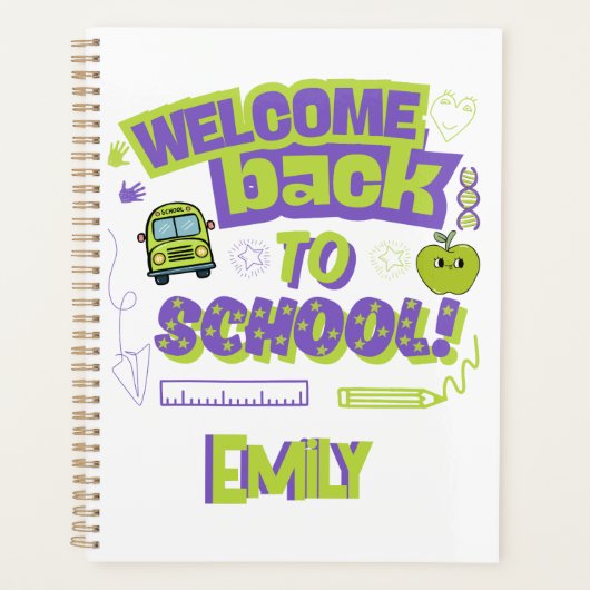 Cute Welcome Back To School Purple Green Planer (Vorderseite)