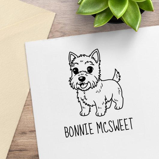 Cute West Highland Terrier Dog Custom Name Gummistempel