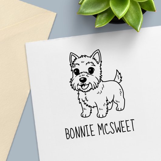 Cute West Highland Terrier Dog Custom Name Permastempel