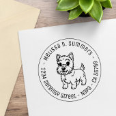 Cute West Highland Terrier Dog Round Address Gummistempel
