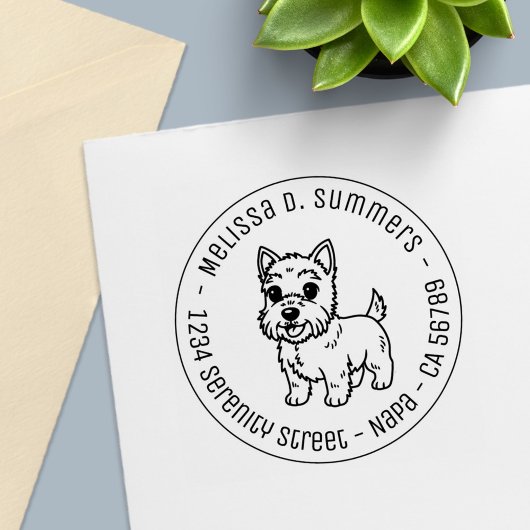 Cute West Highland Terrier Dog Round Address Permastempel