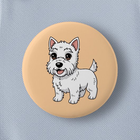 Cute West Highland White Terrier Dog Beige Button