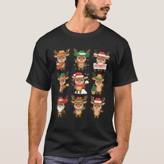Cute Western Christmas Reindeer Howdy Characters T-Shirt (Vorderseite)