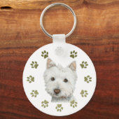 Cute Westie Dog Art and Paws Schlüsselanhänger (Vorderseite)